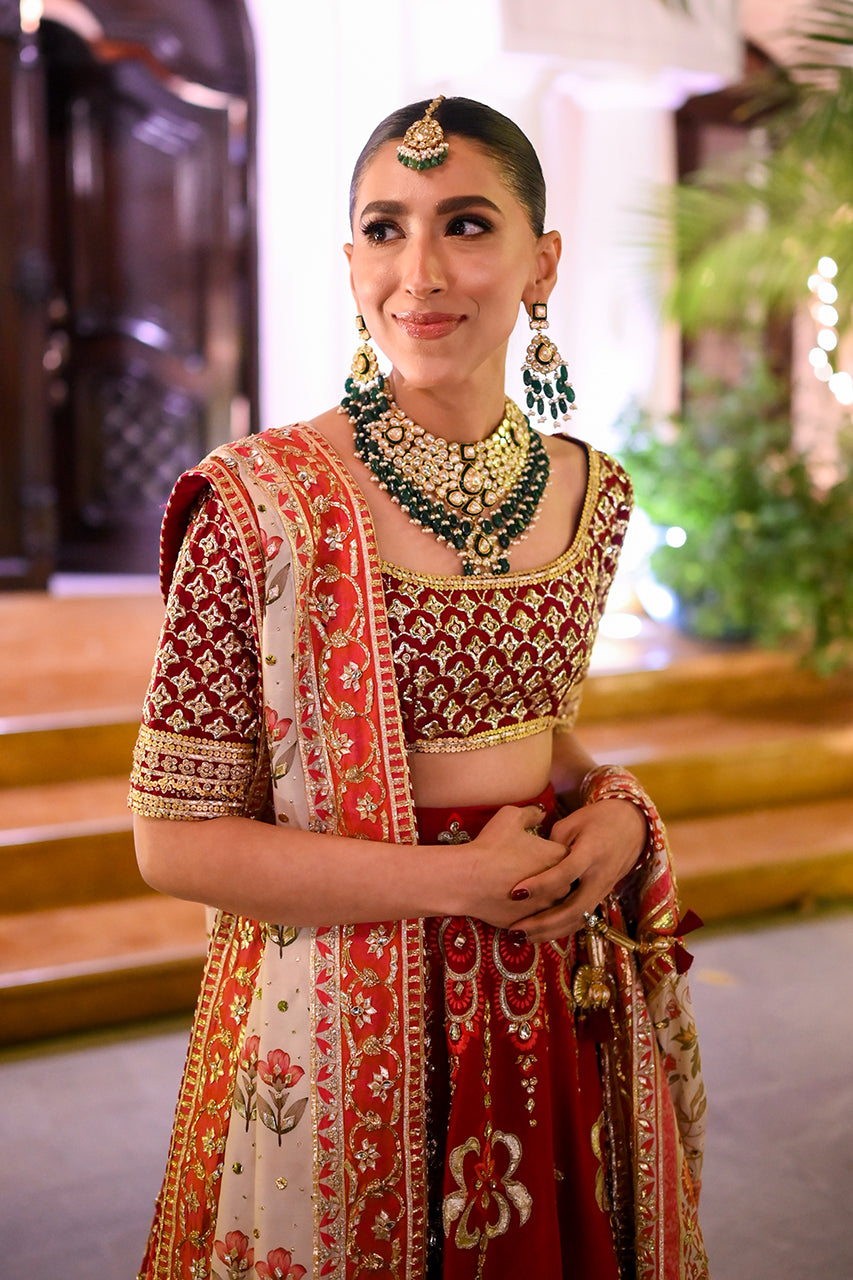 Scarlet Zardozi Raw Silk Lehenga Choli (3-Piece) - Image 2