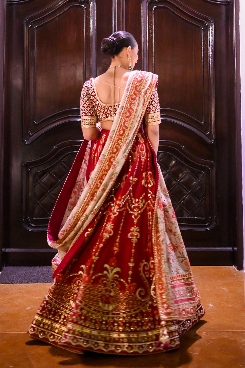 Scarlet Zardozi Raw Silk Lehenga Choli (3-Piece) - Image 3