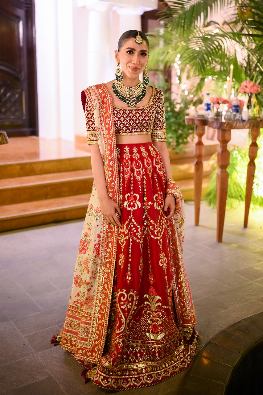 Scarlet Zardozi Raw Silk Lehenga Choli (3-Piece) - Image 5