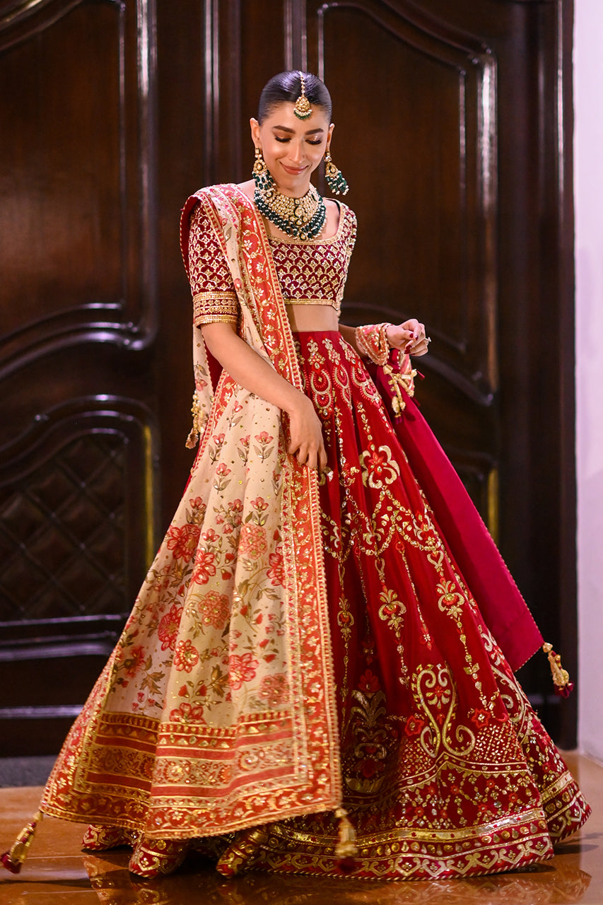 Scarlet Zardozi Raw Silk Lehenga Choli (3-Piece) - Image 7