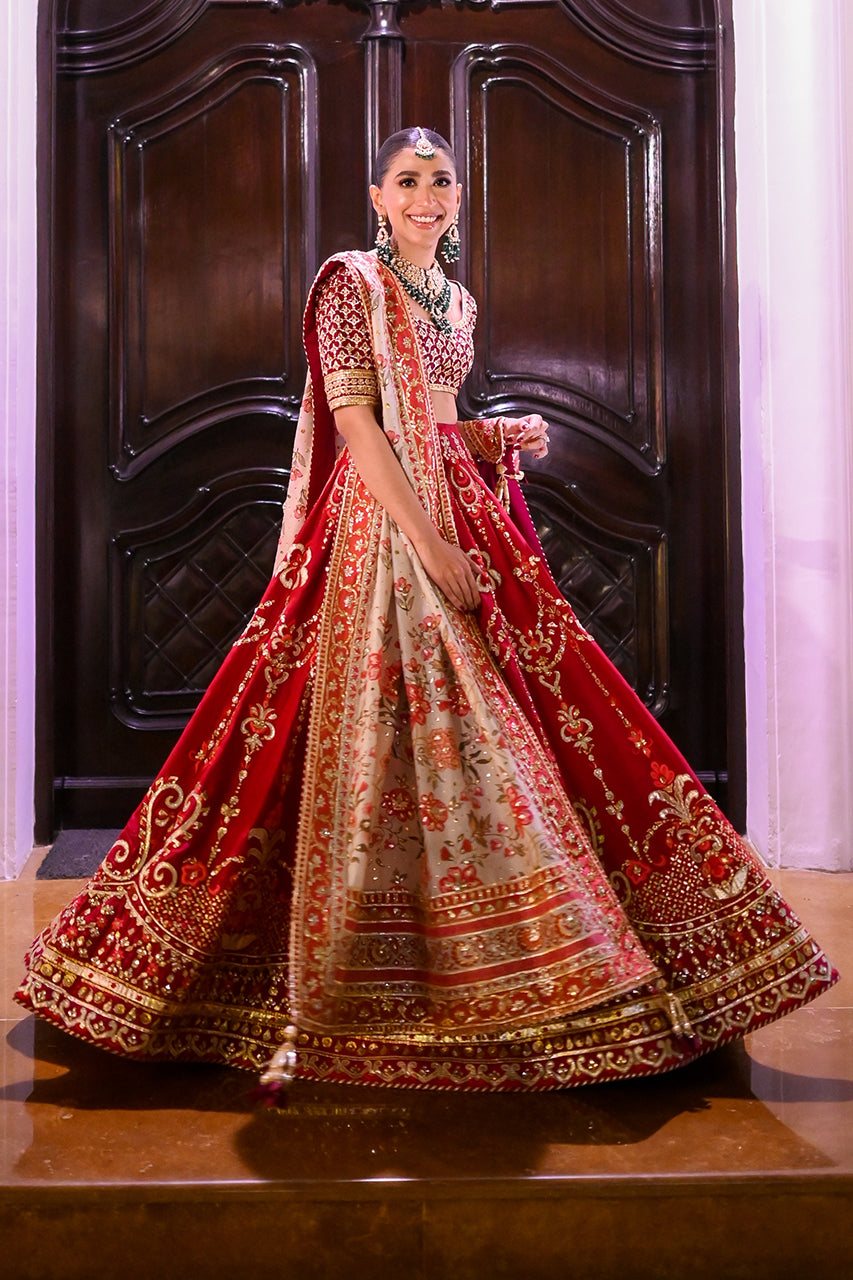 Scarlet Zardozi Raw Silk Lehenga Choli (3-Piece) - Image 8