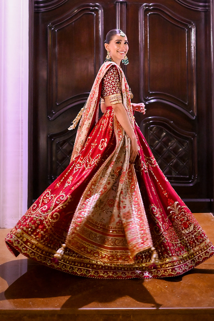 Scarlet Zardozi Raw Silk Lehenga Choli (3-Piece) - Image 9