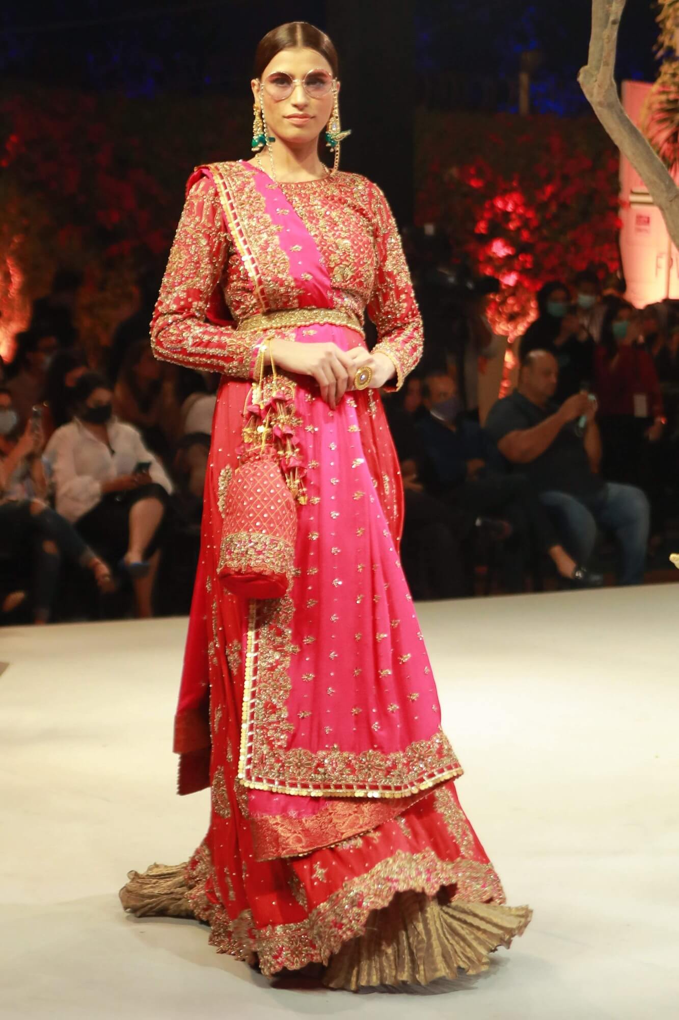 Red Zardozi Embroidered Raw Silk Lehenga Choli (3-Piece) - Image 3