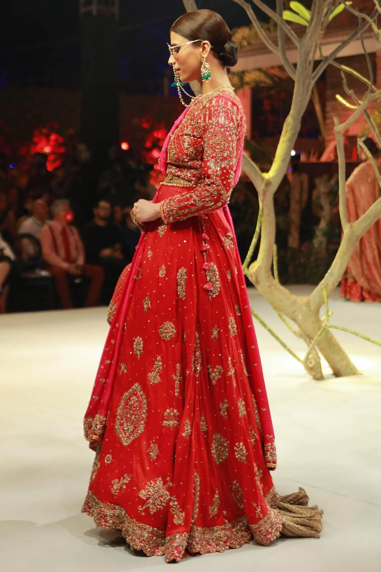 Red Zardozi Embroidered Raw Silk Lehenga Choli (3-Piece) - Image 6