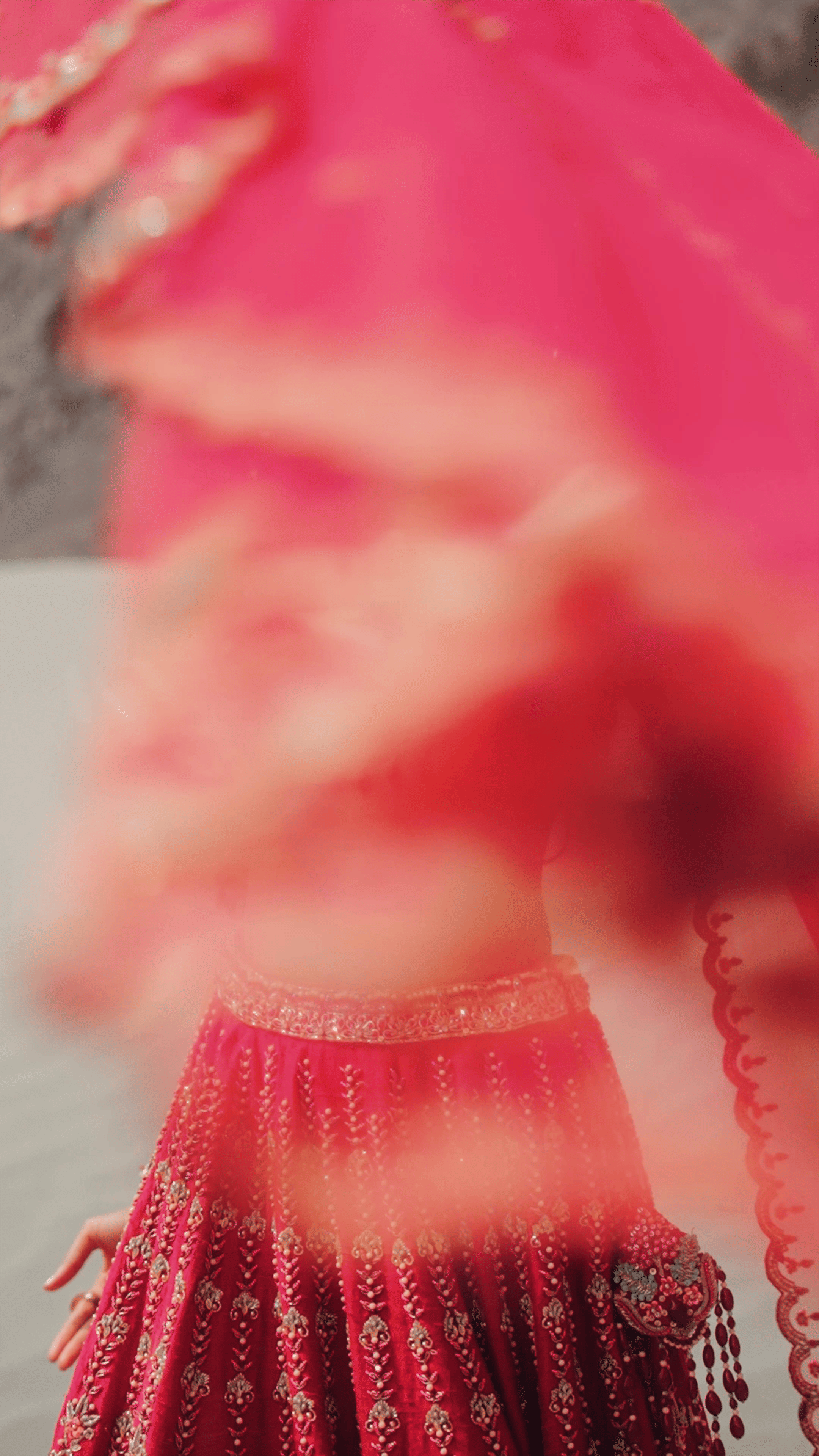 Red Zardozi Embroidered Raw Silk Bridal Lehenga (3-Piece) - Image 3