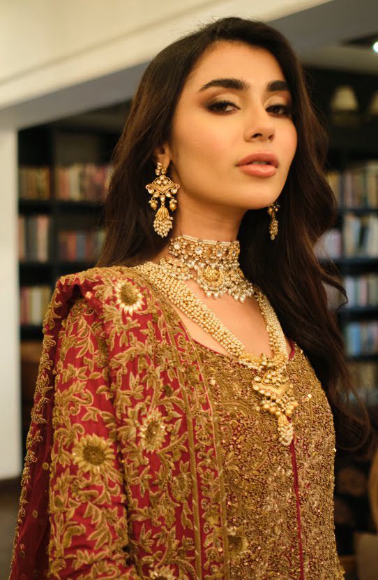 Red & Maroon Zardozi Raw Silk Lehenga Gown (3-Piece) - Image 2