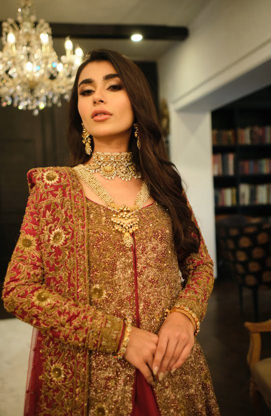 Red & Maroon Zardozi Raw Silk Lehenga Gown (3-Piece) - Image 3