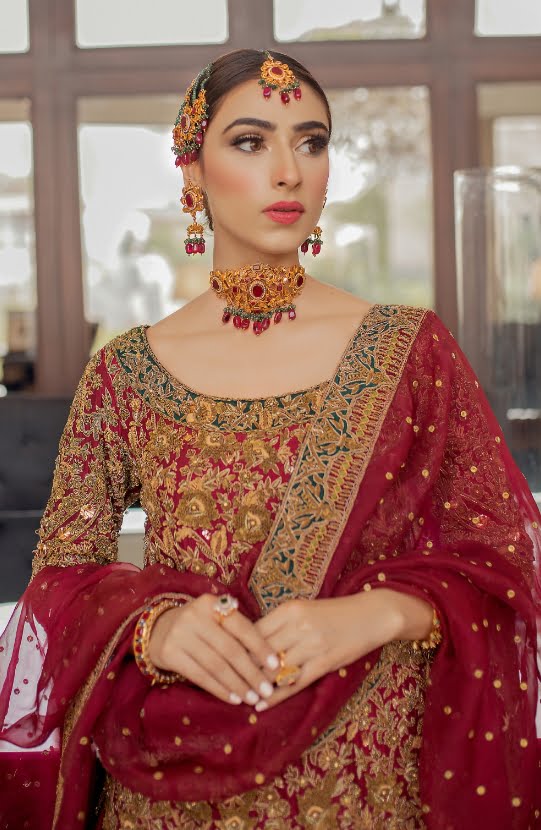 Red Zardozi Raw Silk Lehenga Dress (3-Piece) - Image 1