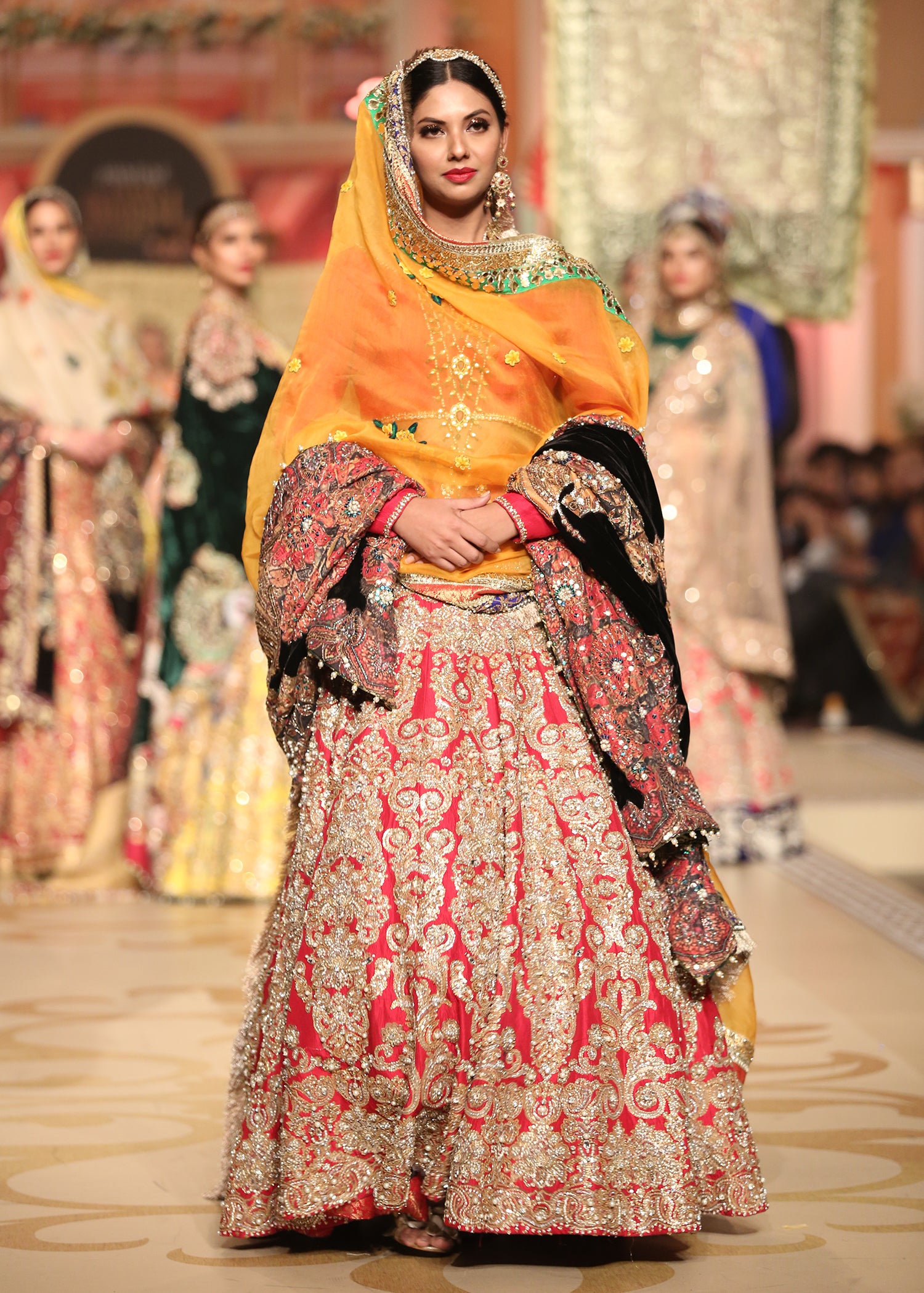 Pakistani Orange Zardozi Raw Silk Lehenga Choli (3-Piece) - Image 1