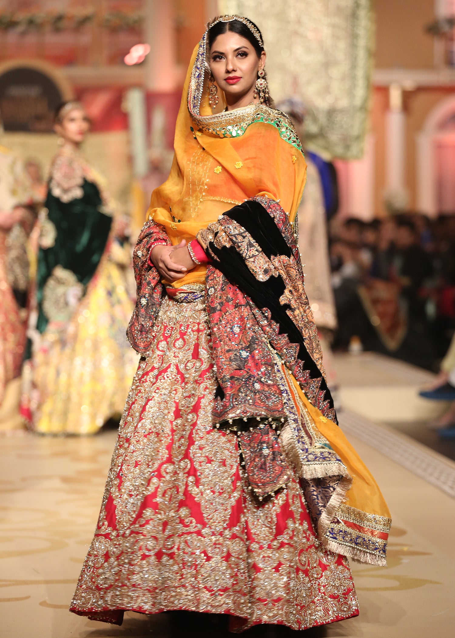 Pakistani Orange Zardozi Raw Silk Lehenga Choli (3-Piece) - Image 2