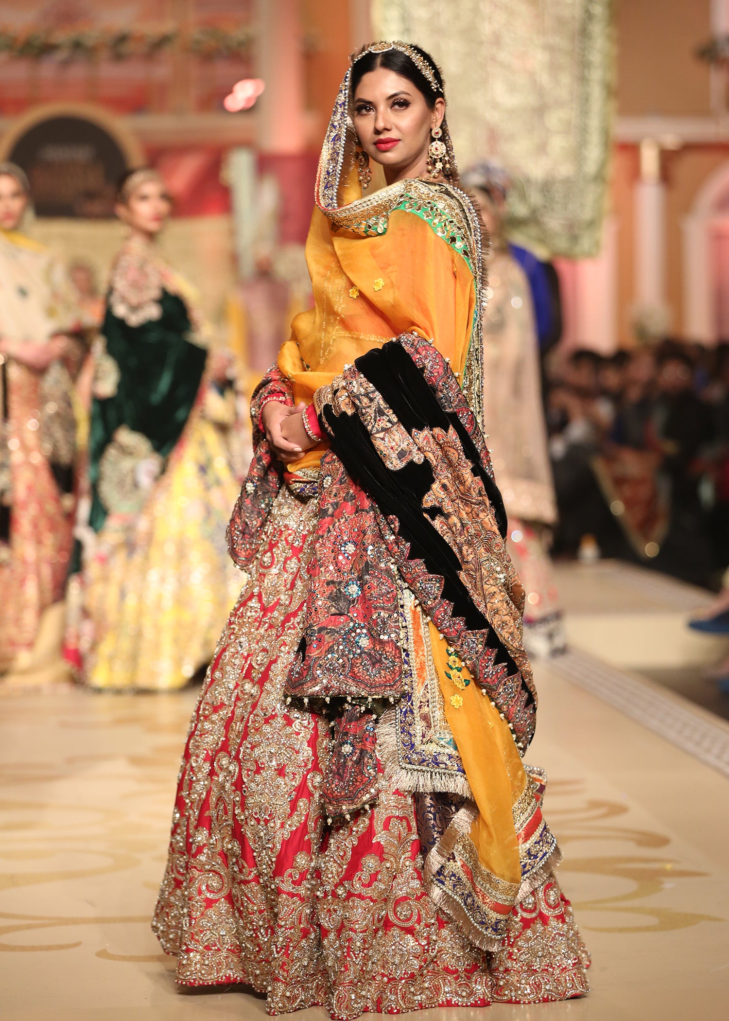 Pakistani Orange Zardozi Raw Silk Lehenga Choli (3-Piece) - Image 3