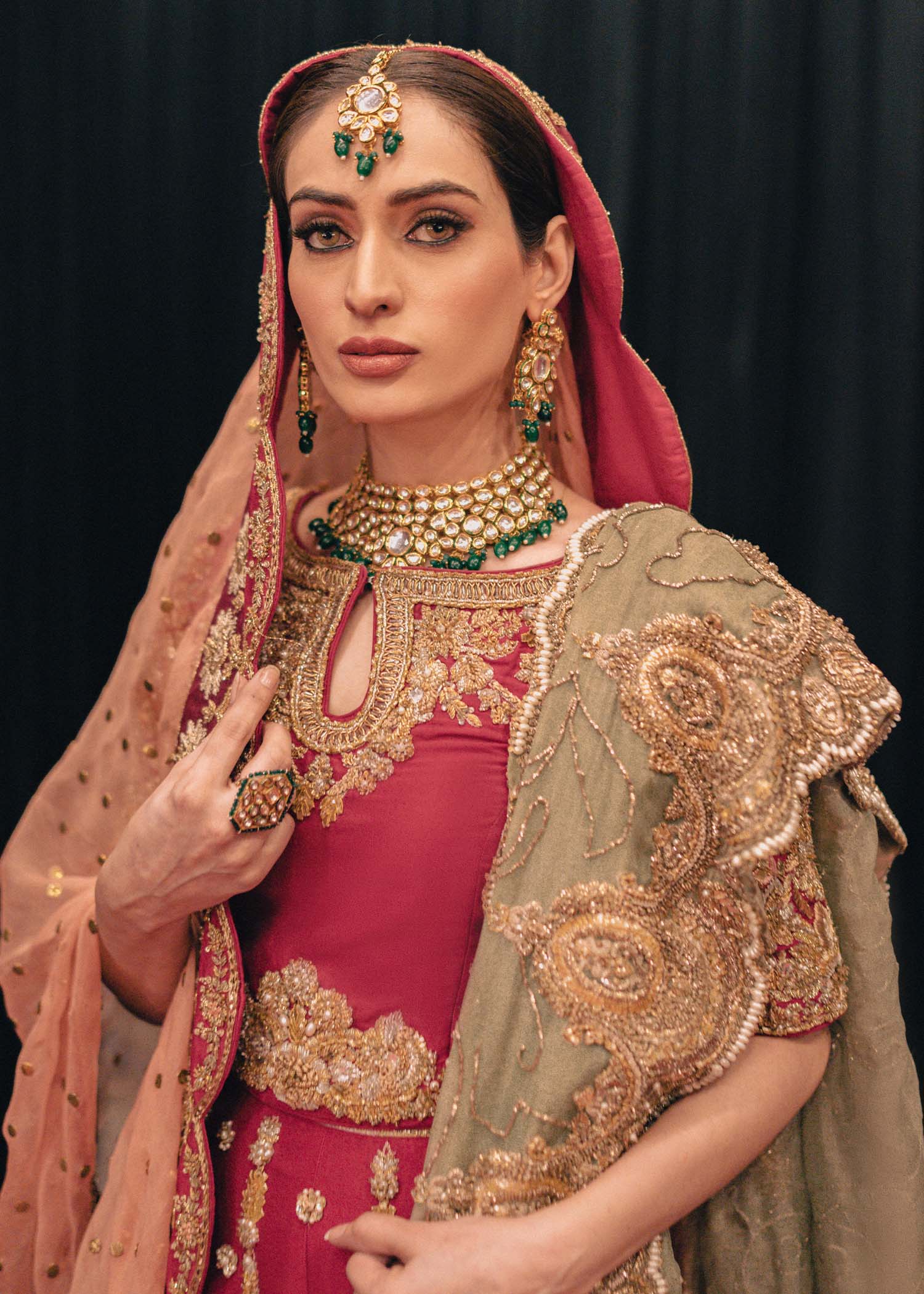 Pakistani Red Embroidered Raw Silk Bridal Lehenga Choli (3-Piece) - Image 2