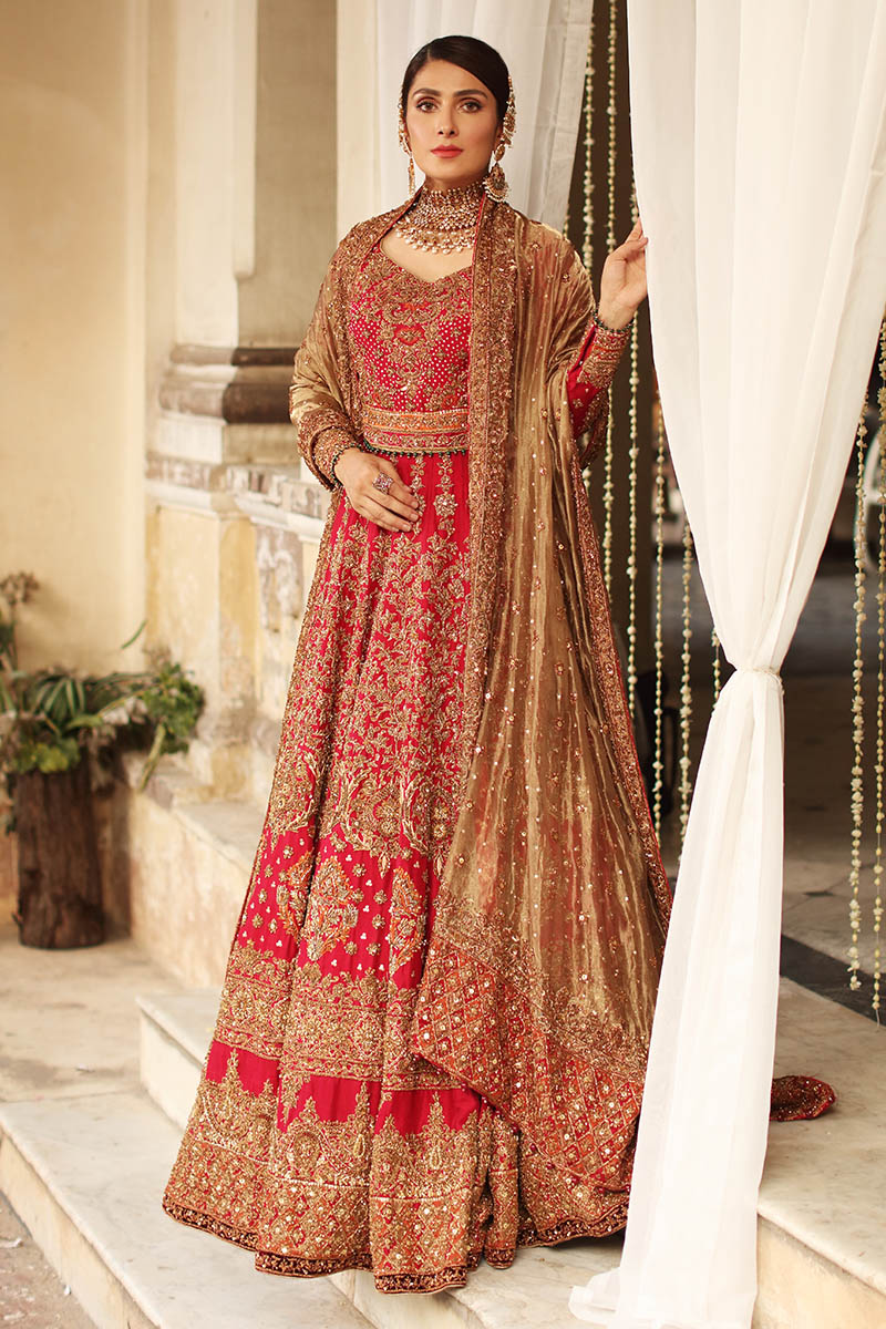 Pakistani Red Embroidered Raw Silk Lehenga (3-Piece) - Image 7