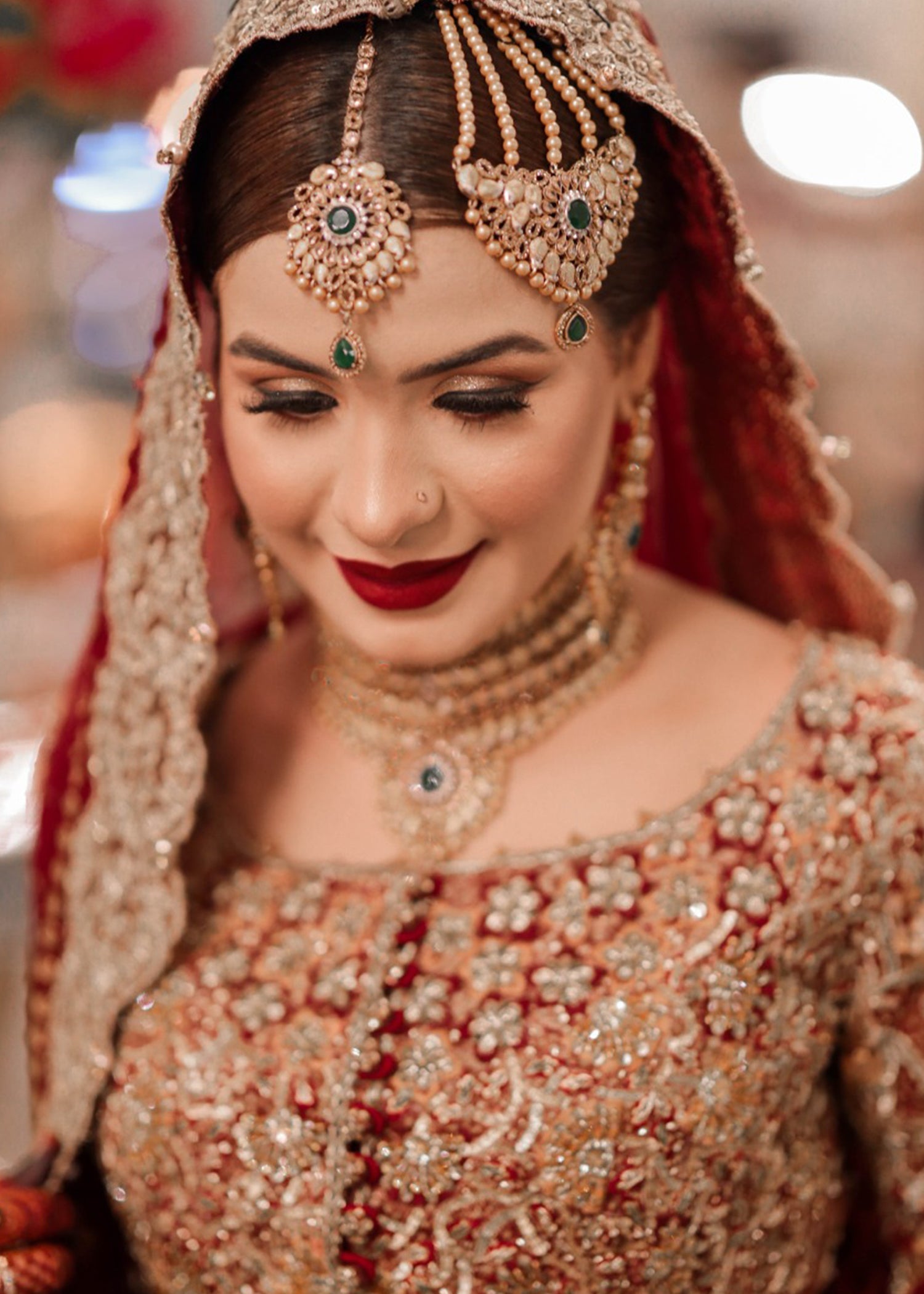 Deep Red Zardozi Raw Silk Bridal Lehenga (3-Piece) - Image 4