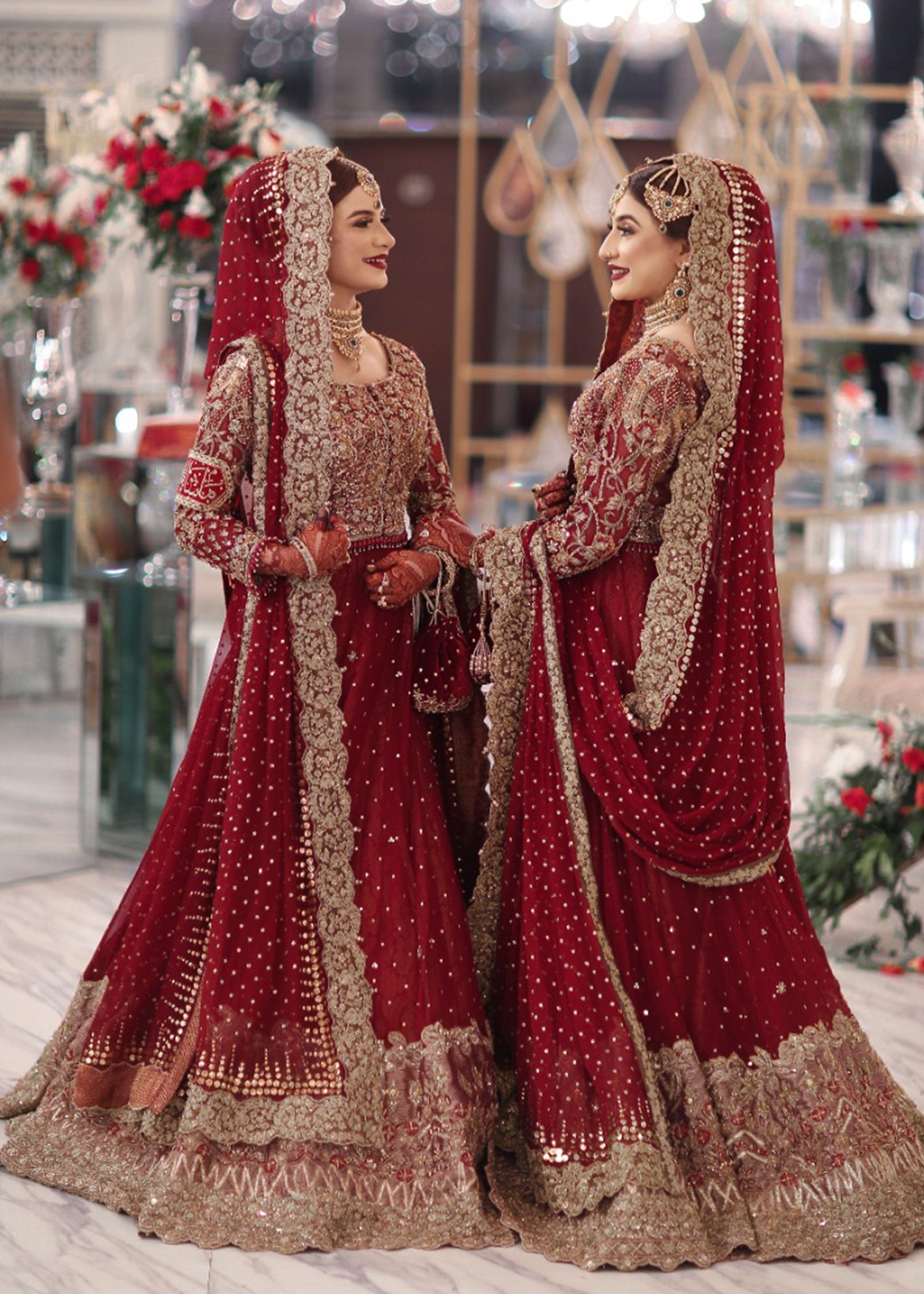 Deep Red Zardozi Raw Silk Bridal Lehenga (3-Piece) - Image 5