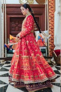 Multicolour Architectural Embroidered Raw Silk Bridal Lehenga (3-Piece) - Image 3