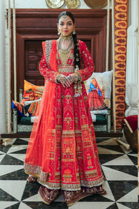 Multicolour Architectural Embroidered Raw Silk Bridal Lehenga (3-Piece) - Image 4