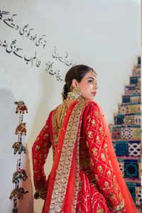 Multicolour Architectural Embroidered Raw Silk Bridal Lehenga (3-Piece) - Image 5