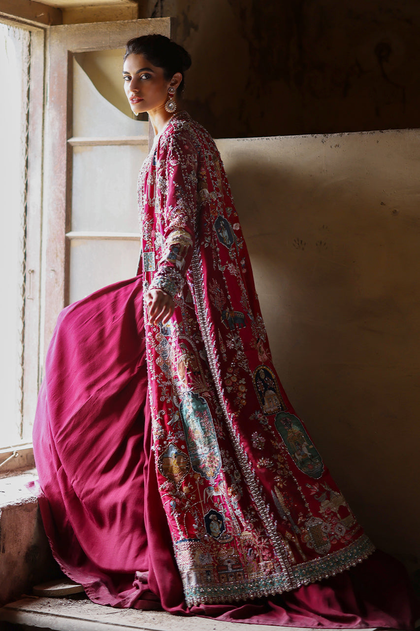 Pakistani Red Zardozi Raw Silk Lehenga Set (3-Piece) - Image 4