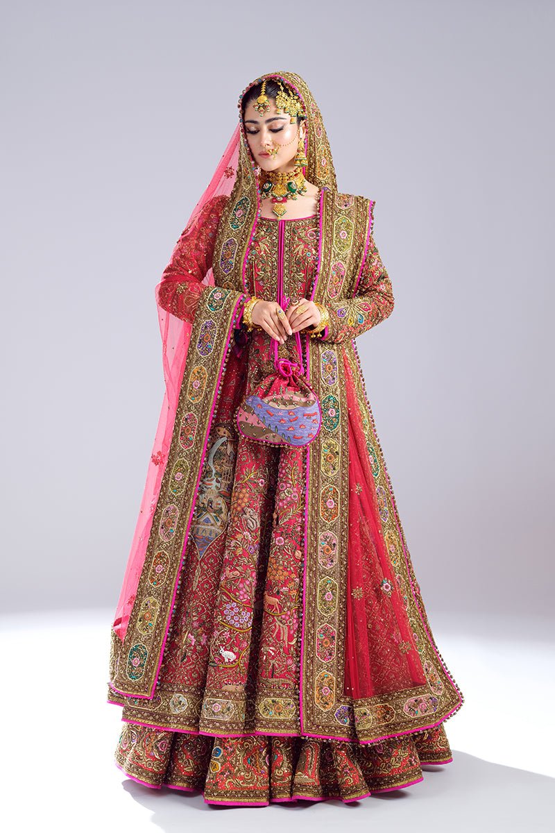 Red Embroidered Raw Silk Anarkali Lehenga (3-Piece) - Image 1