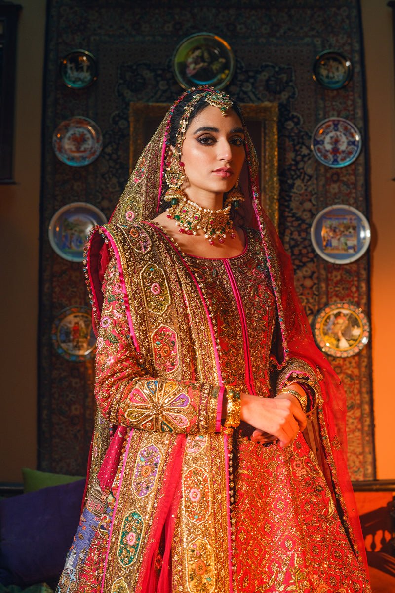 Red Embroidered Raw Silk Anarkali Lehenga (3-Piece) - Image 11