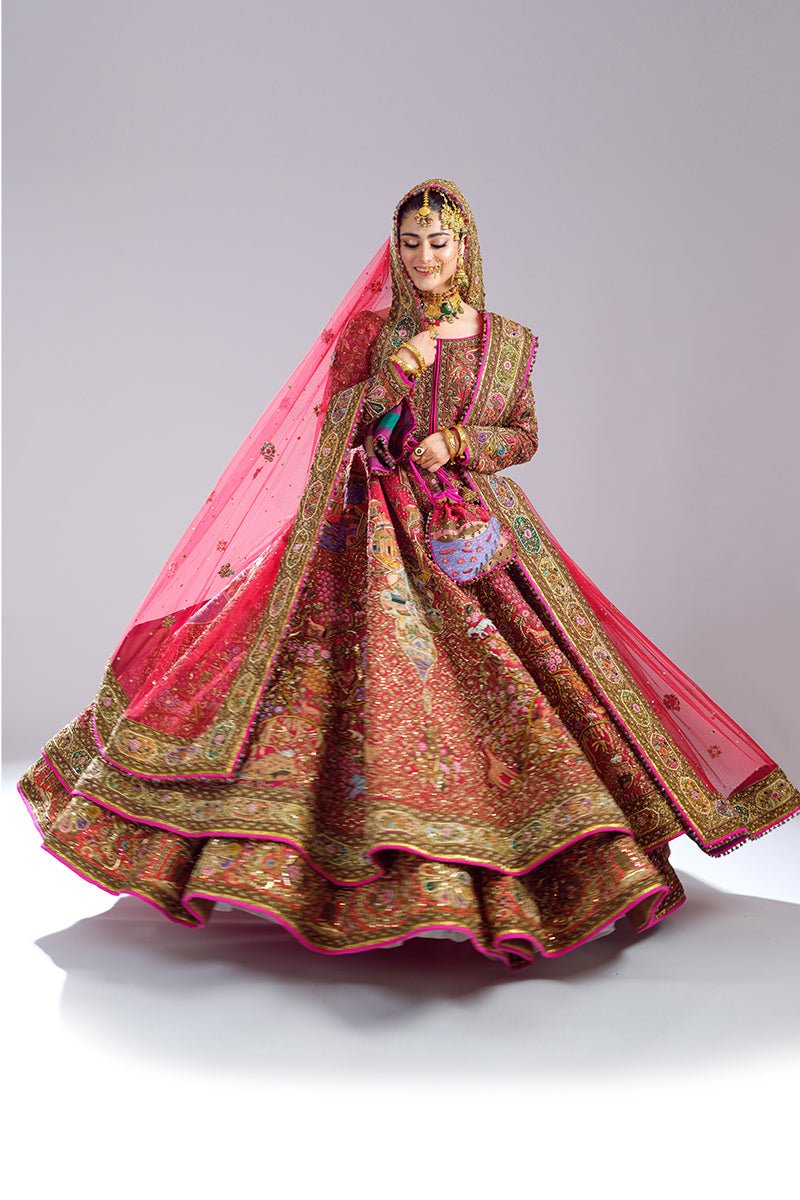 Red Embroidered Raw Silk Anarkali Lehenga (3-Piece) - Image 3
