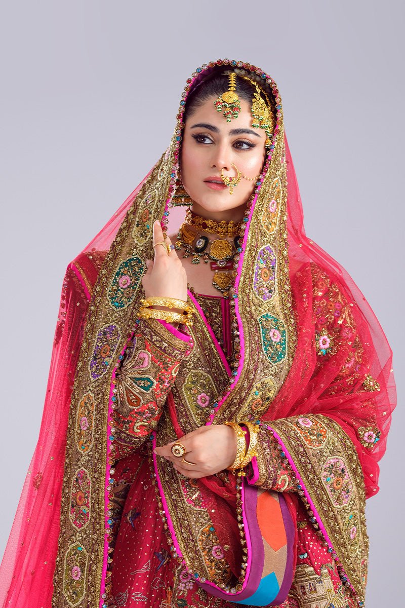 Red Embroidered Raw Silk Anarkali Lehenga (3-Piece) - Image 5