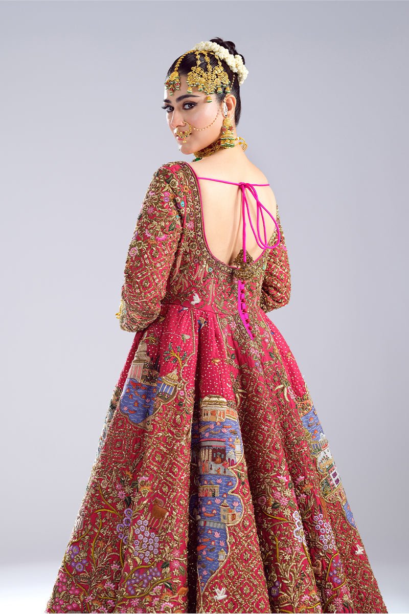 Red Embroidered Raw Silk Anarkali Lehenga (3-Piece) - Image 6