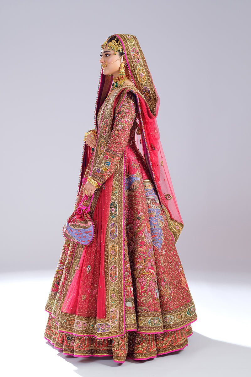 Red Embroidered Raw Silk Anarkali Lehenga (3-Piece) - Image 7