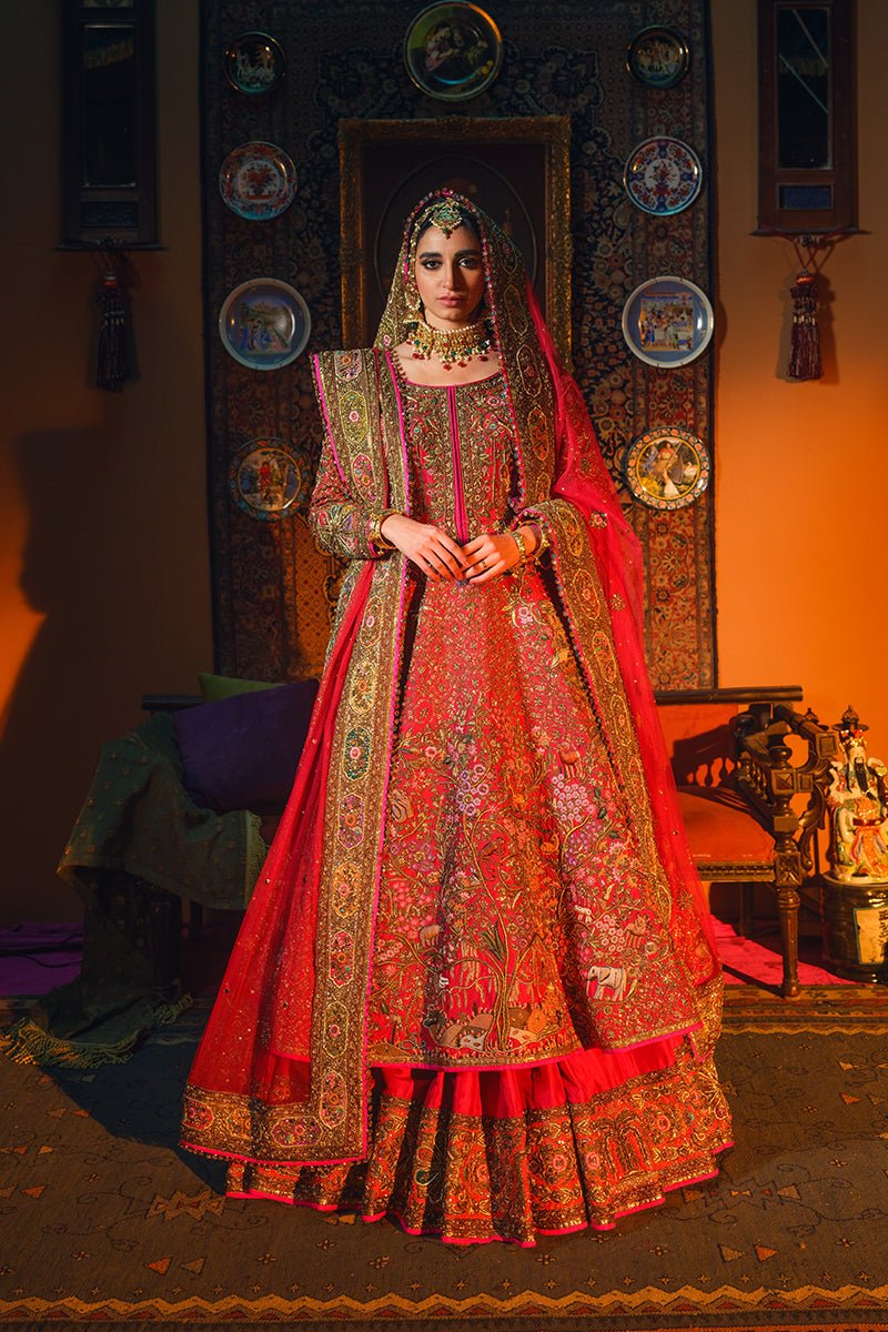 Red Embroidered Raw Silk Anarkali Lehenga (3-Piece) - Image 8