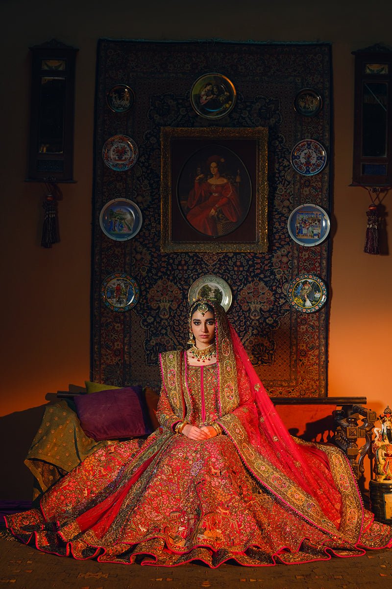 Red Embroidered Raw Silk Anarkali Lehenga (3-Piece) - Image 9