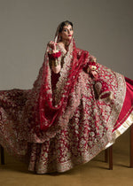 Indian Cherry Red Zardozi Satin Silk Bridal Lehenga (3-Piece) - Image 7