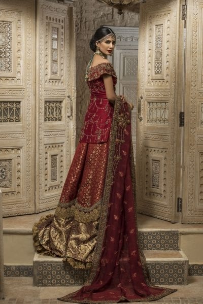 Imperial Red Zardozi Satin Bridal Lehenga (3-Piece) - Image 2