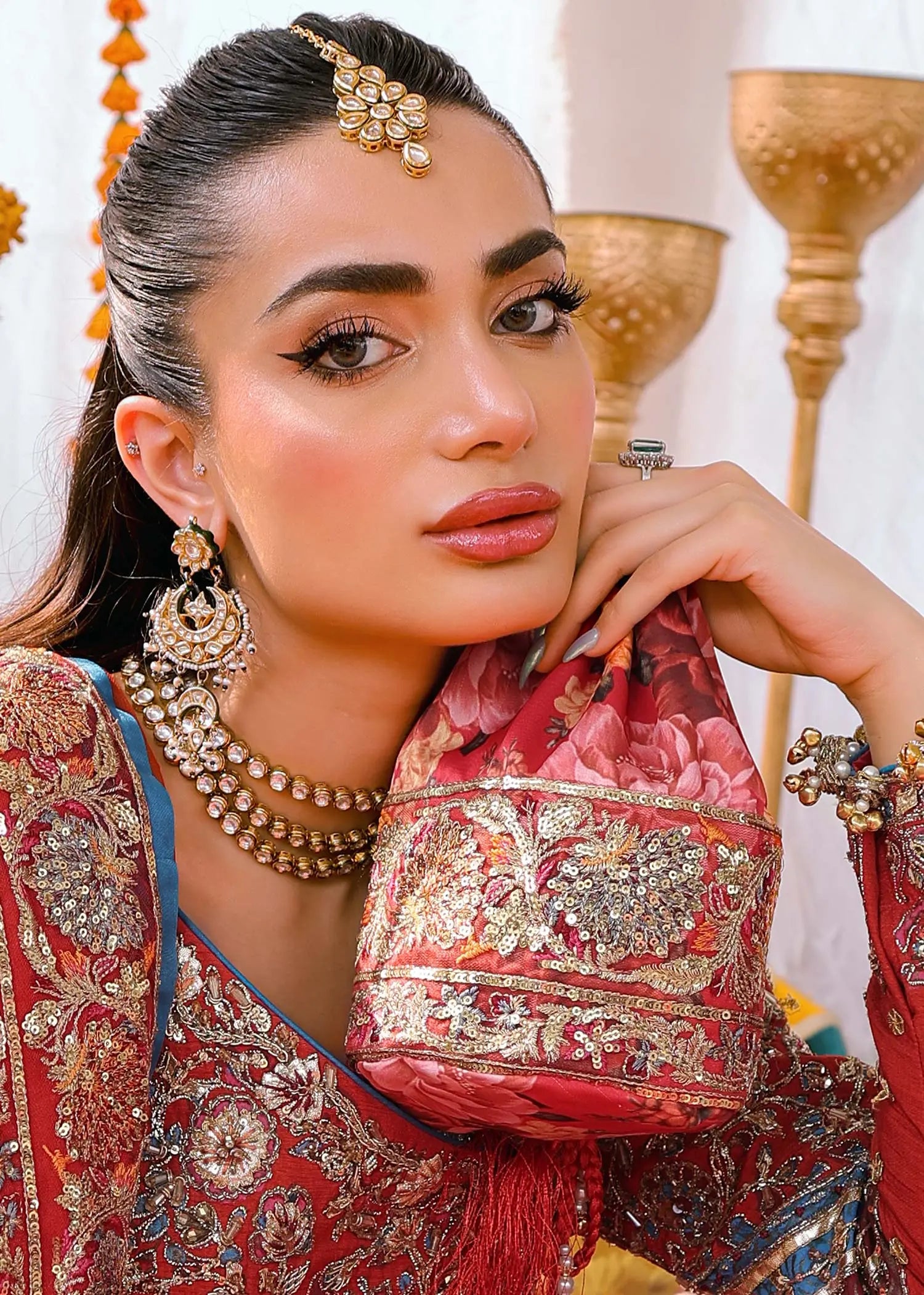 Red Zardozi Net Angrakha Lehenga (3-Piece) - Image 12