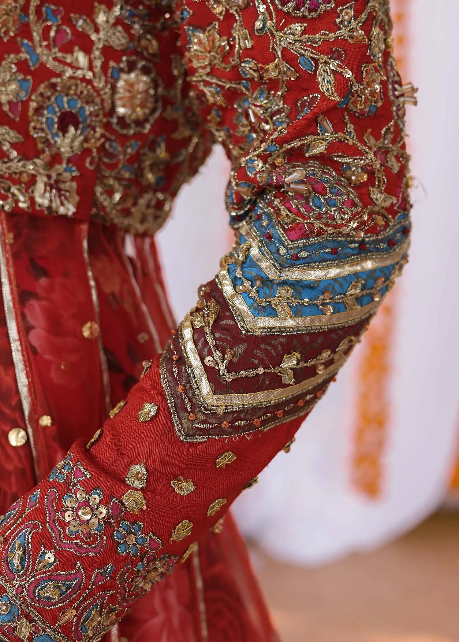 Red Zardozi Net Angrakha Lehenga (3-Piece) - Image 4