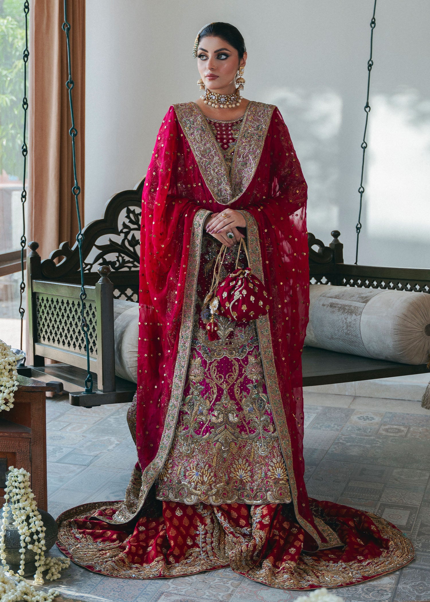 Red Embroidered Silk Bridal Lehenga (3-Piece) - Image 1