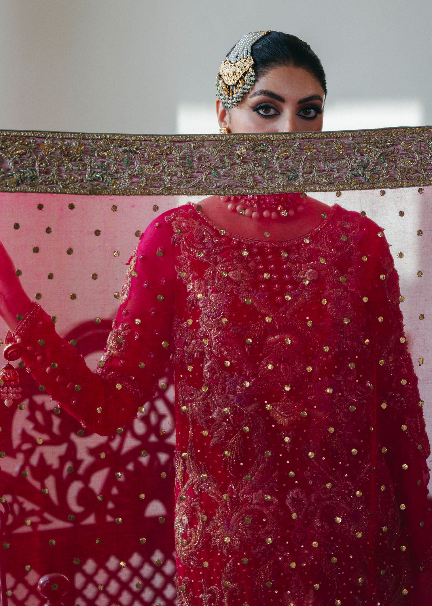 Red Embroidered Silk Bridal Lehenga (3-Piece) - Image 5