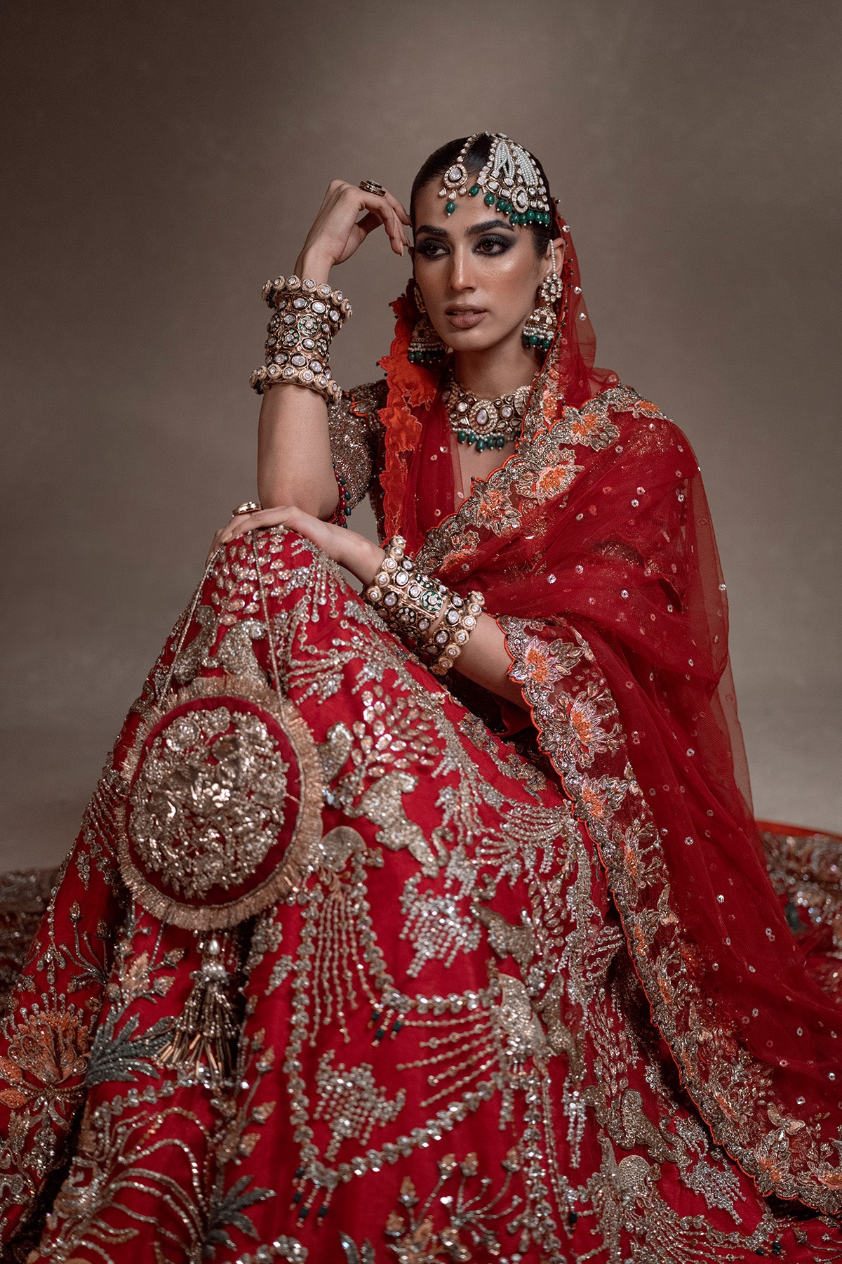 Indian Poppy Red Ganga Jamni Silk Lehenga & Choli (3-Piece) - Image 4