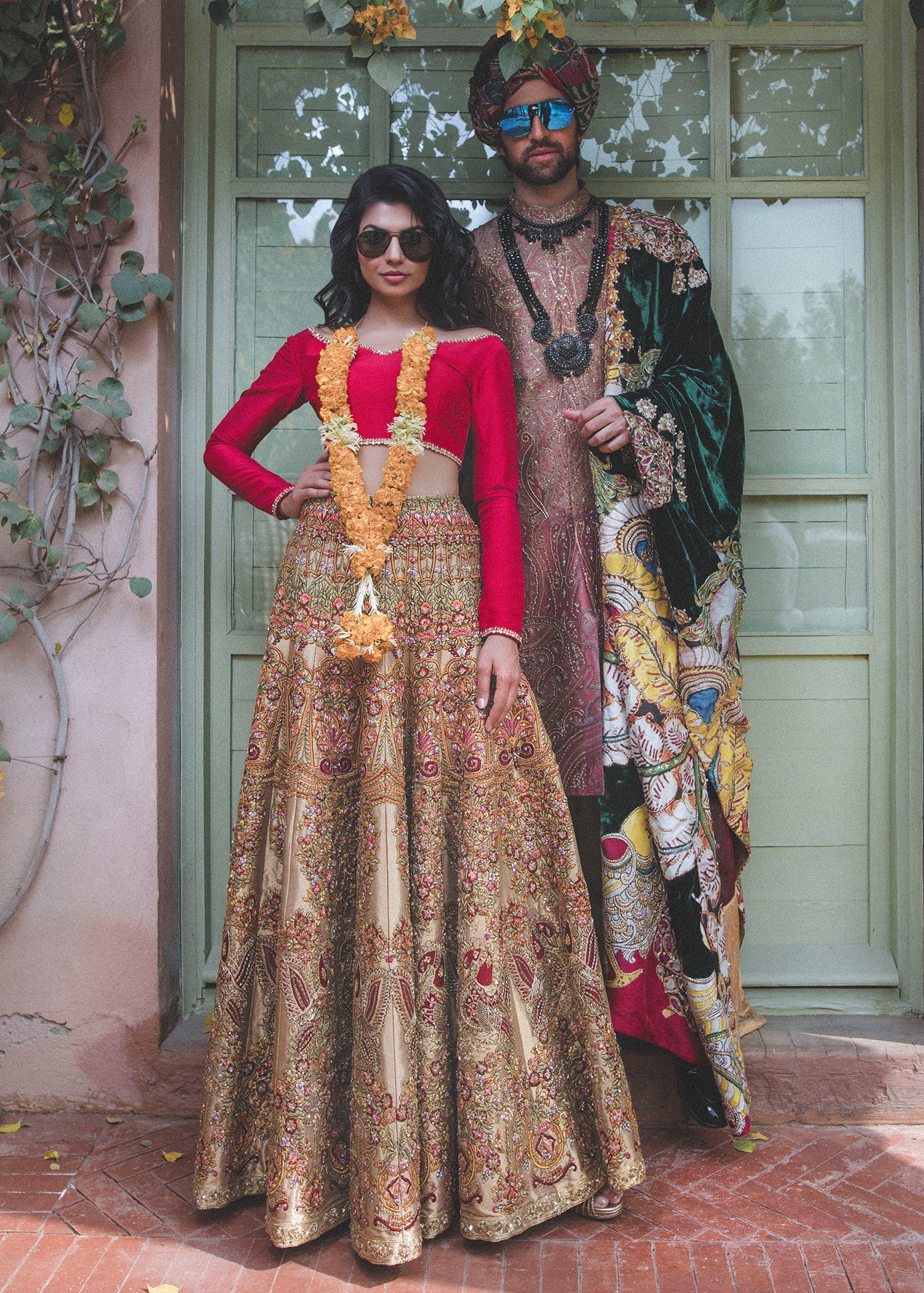 Scarlet Mirror & Beaded Silk Blend Lehenga (2-Piece) - Image 1