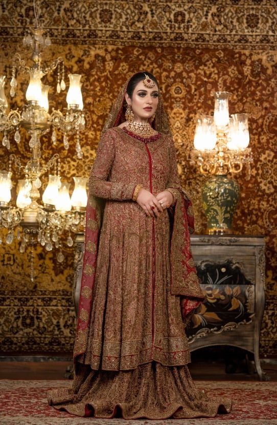 Red Zardozi Silk Blend Lehenga Dress (3-Piece) - Image 5