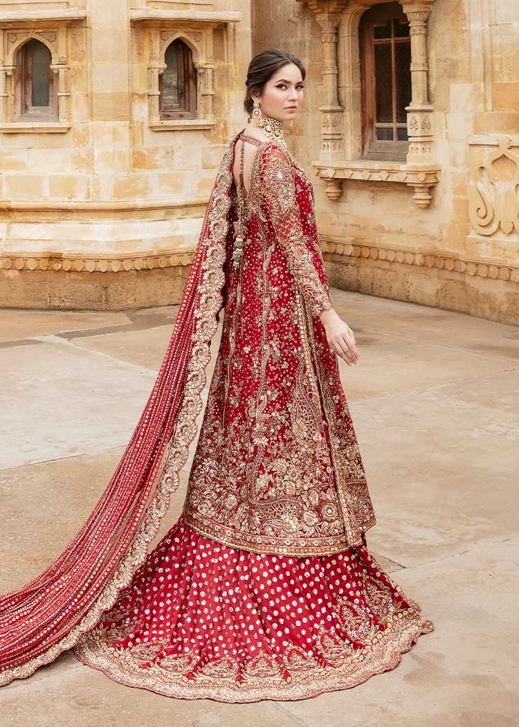 Pakistani Scarlet Red Embroidered Silk-Blend Bridal Lehenga (3-Piece) - Image 2