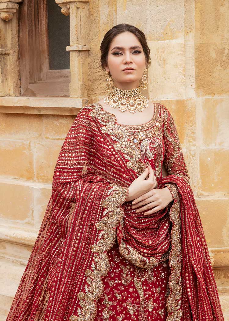 Pakistani Scarlet Red Embroidered Silk-Blend Bridal Lehenga (3-Piece) - Image 6
