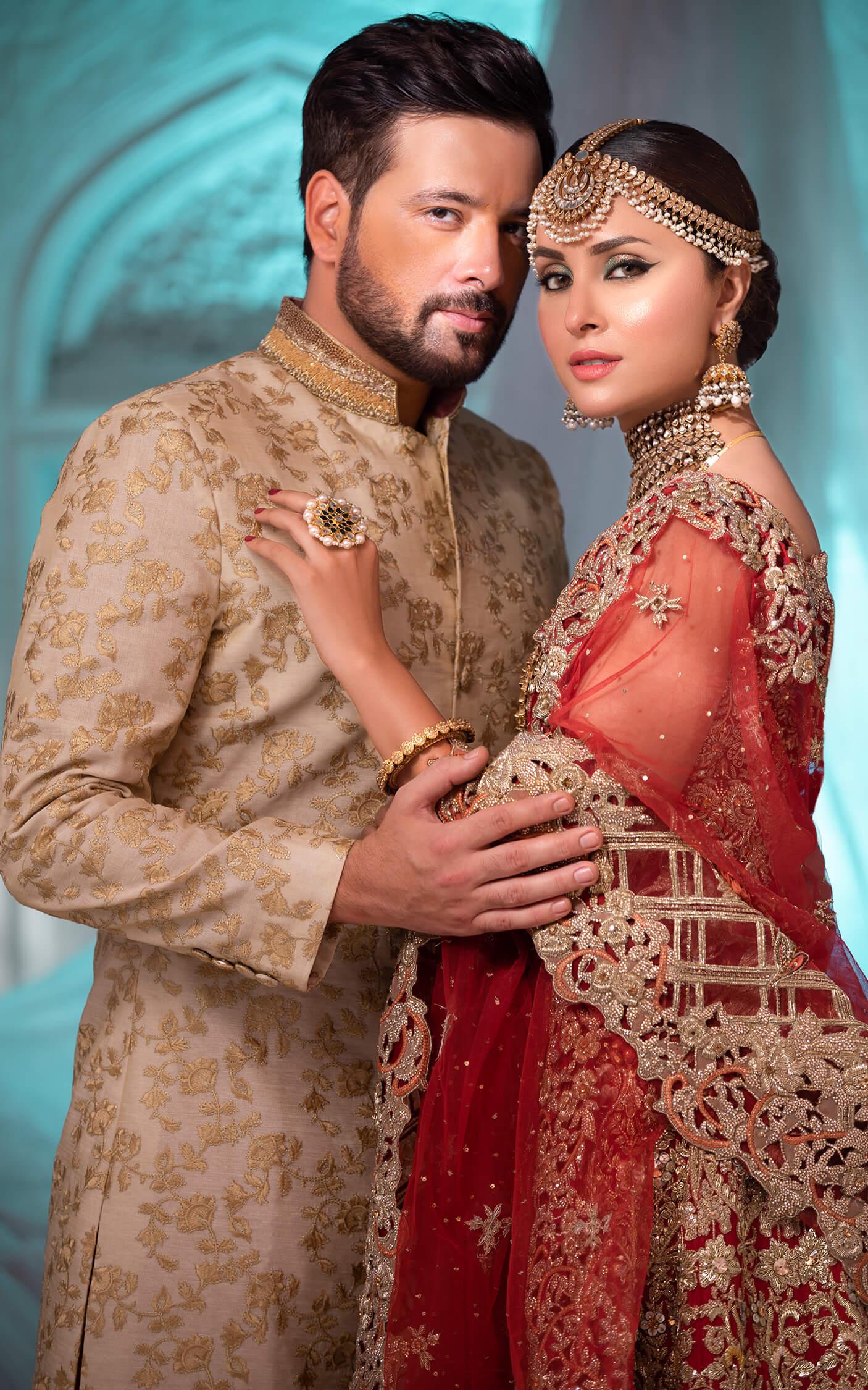 Pakistani Deep Red Gold Embroidered Silk-Blend Bridal Lehenga (3-Piece) - Image 4