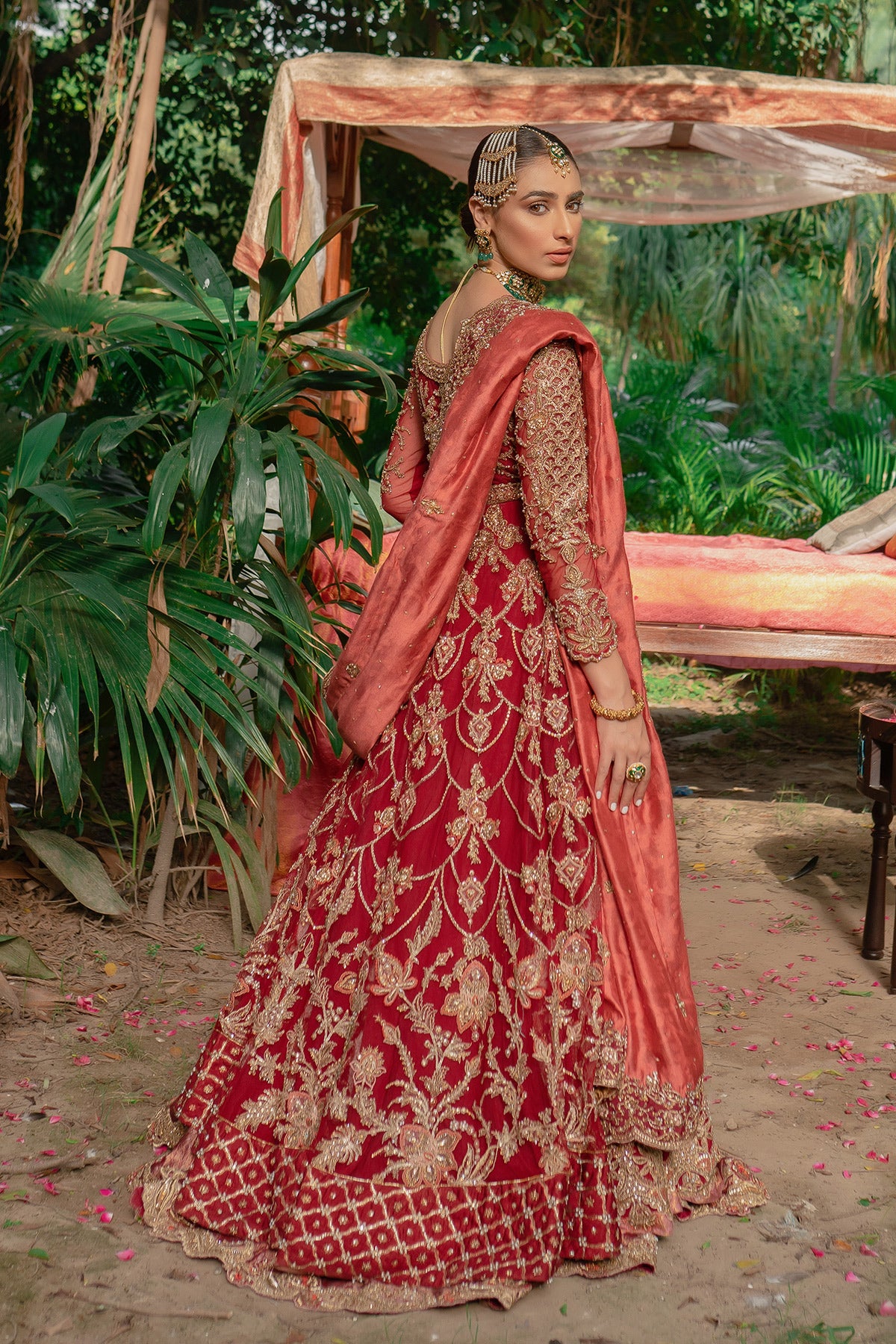 Deep Red Zardozi Silk Blend Bridal Lehenga (3-Piece) - Image 2