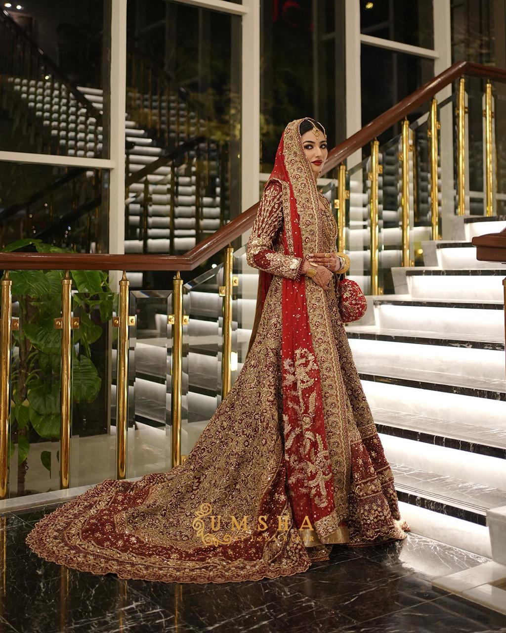 Deep Red Zardozi Silk Bridal Lehenga (3-Piece) - Image 1