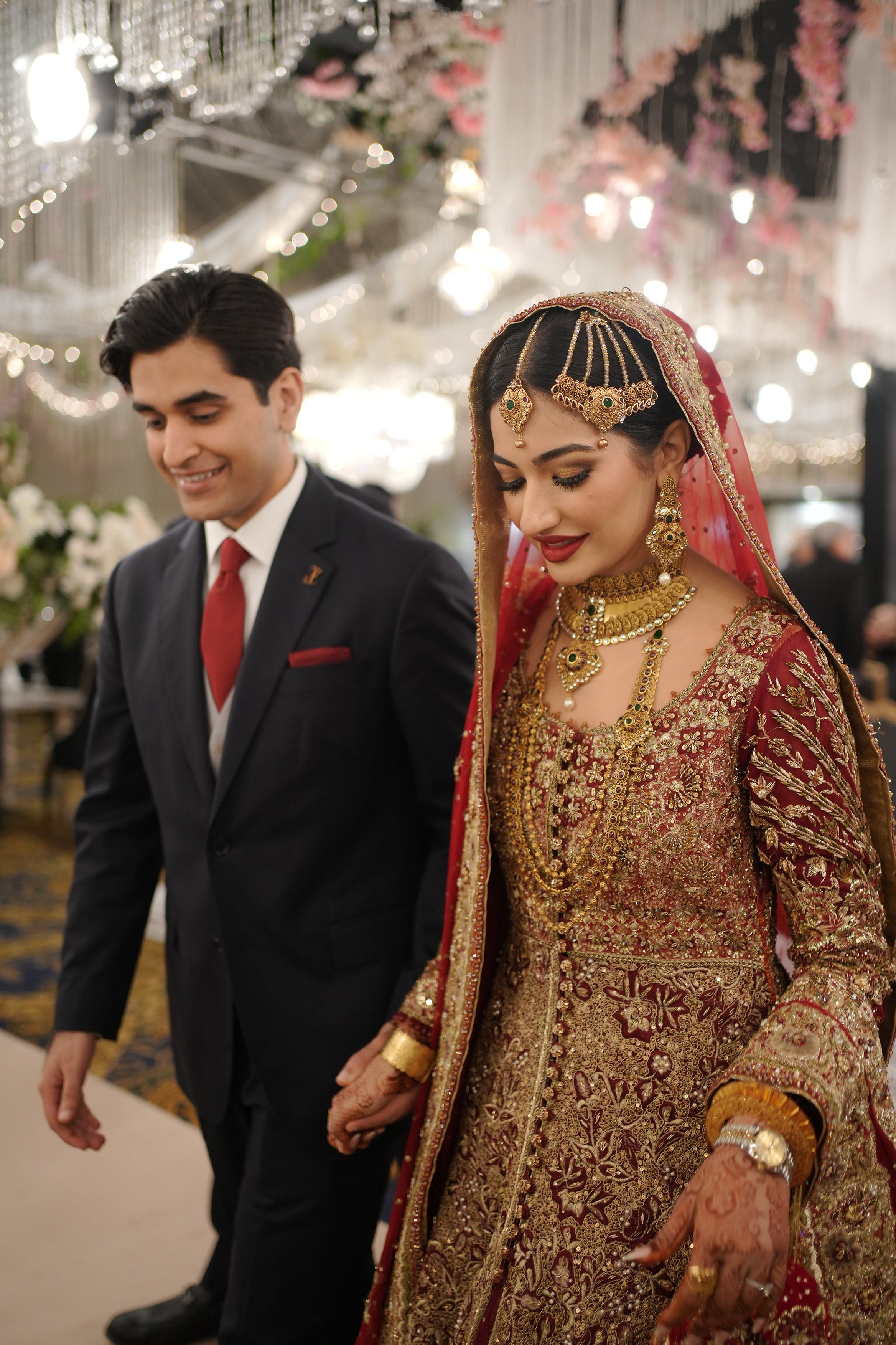 Deep Red Zardozi Silk Bridal Lehenga (3-Piece) - Image 10