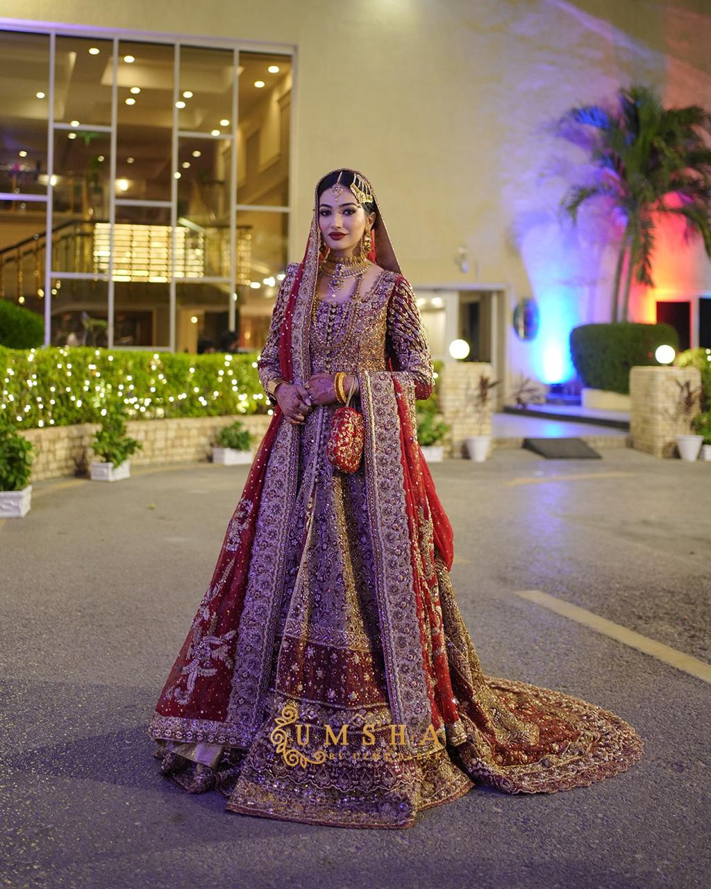 Deep Red Zardozi Silk Bridal Lehenga (3-Piece) - Image 2