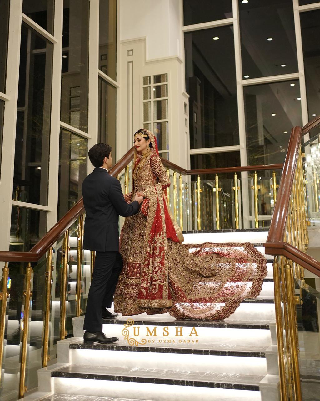 Deep Red Zardozi Silk Bridal Lehenga (3-Piece) - Image 3