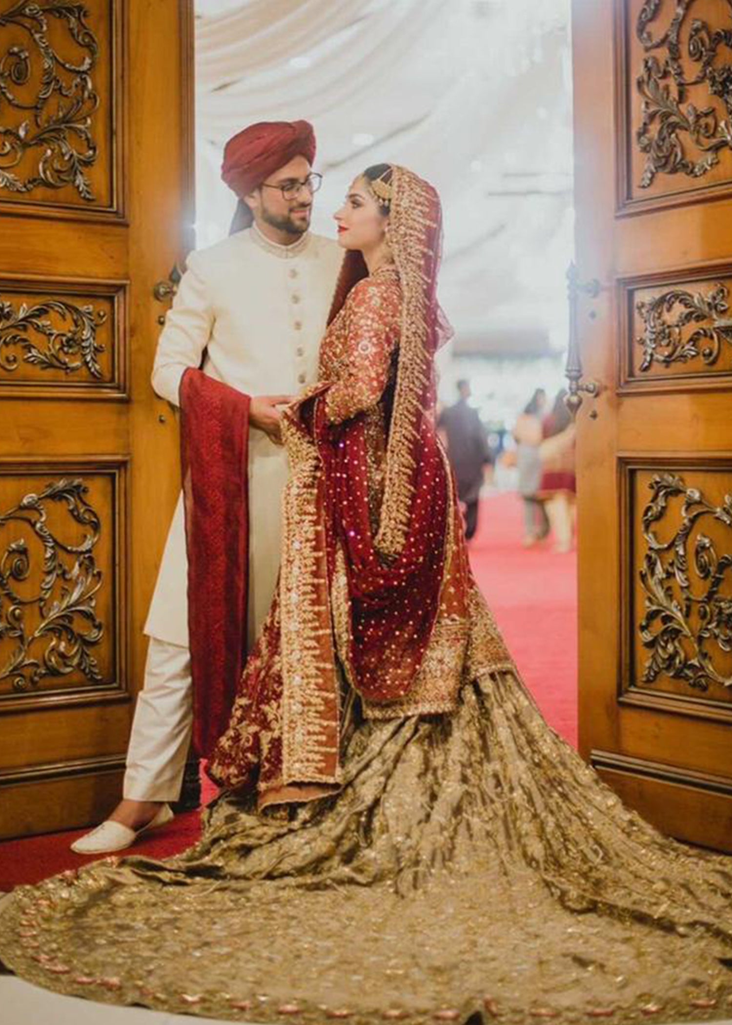 Deep Red Zardozi Silk Blend Bridal Lehenga (3-Piece) - Image 1