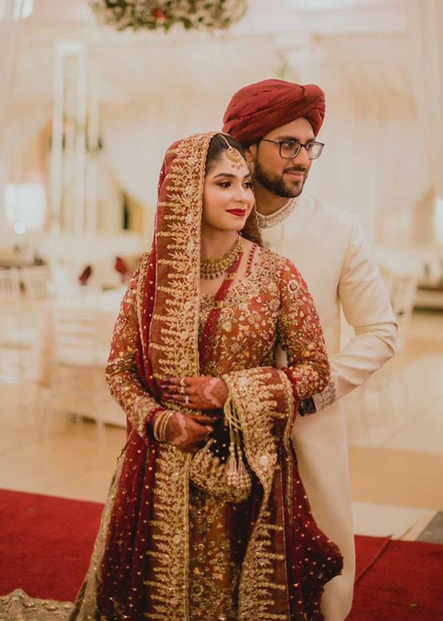 Deep Red Zardozi Silk Blend Bridal Lehenga (3-Piece) - Image 2